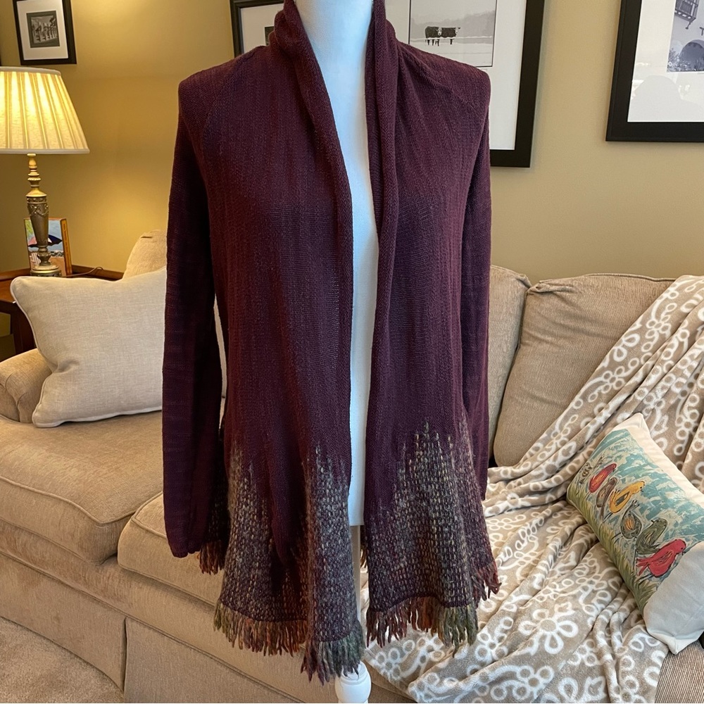Anthropologie Moth Burgundy Wine Open Front Cardigan Size M